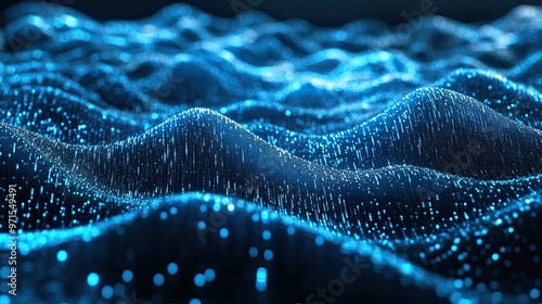 Abstract Blue Waves with Glittering Particles