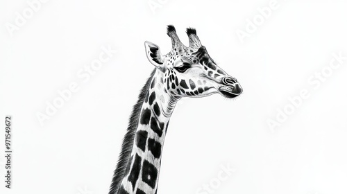 A Detailed Close-Up of a Giraffe's Head and Neck in Black and White