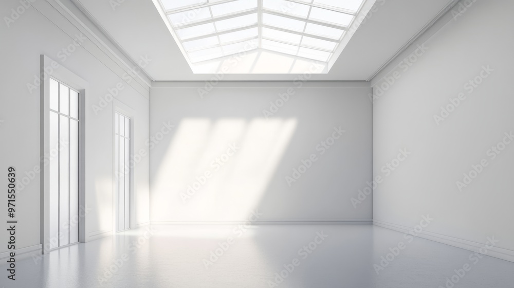 Empty room, skylight, white walls, generative ai Empty room, skylight, white walls, generative ai
