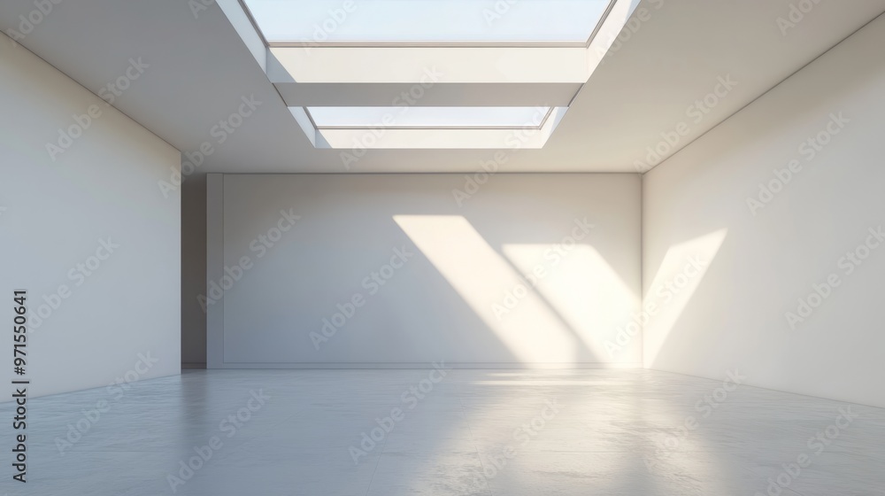 Empty room, skylight, white walls, generative ai Empty room, skylight, white walls, generative ai