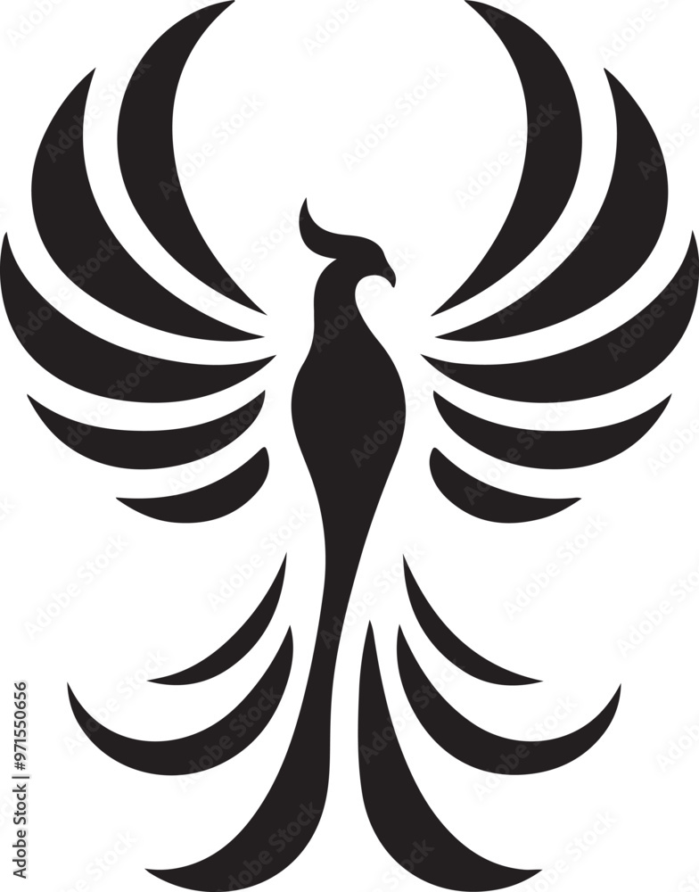 Fototapeta premium phoenix with open wings, flat curvy design, rounded shapes vector silhouette on white background