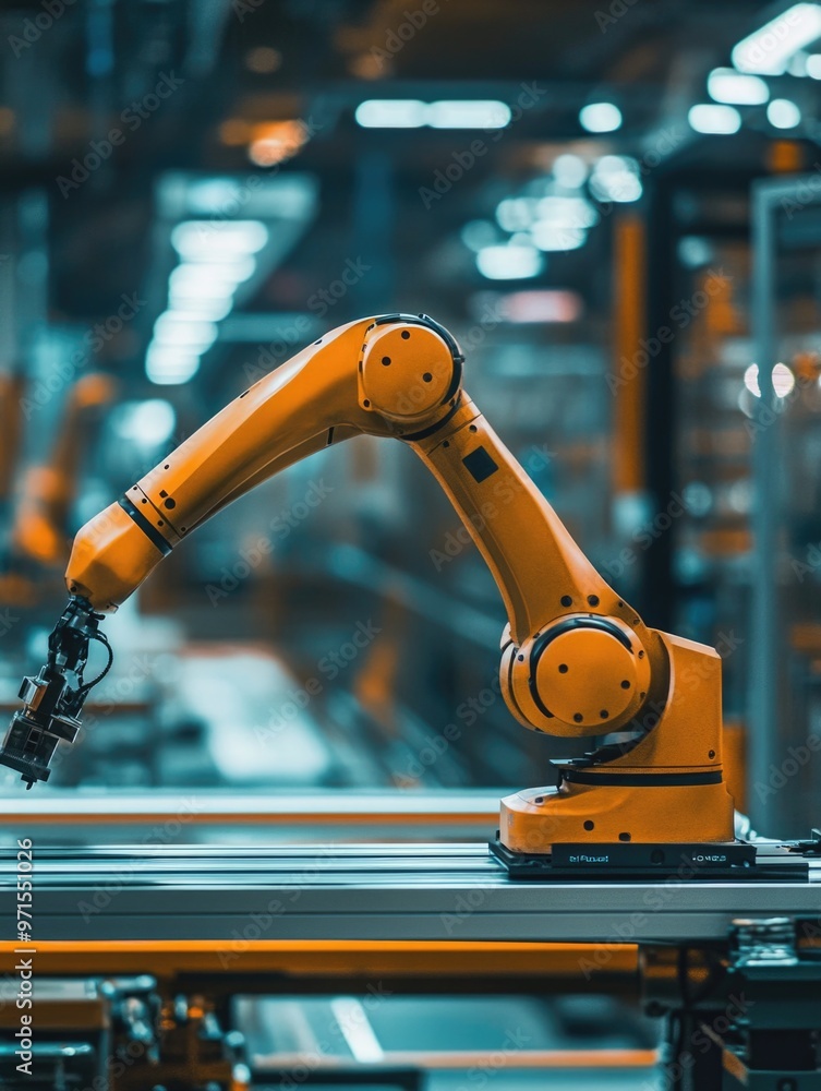 Factory production line with robotic arm Factory production line with robotic arm