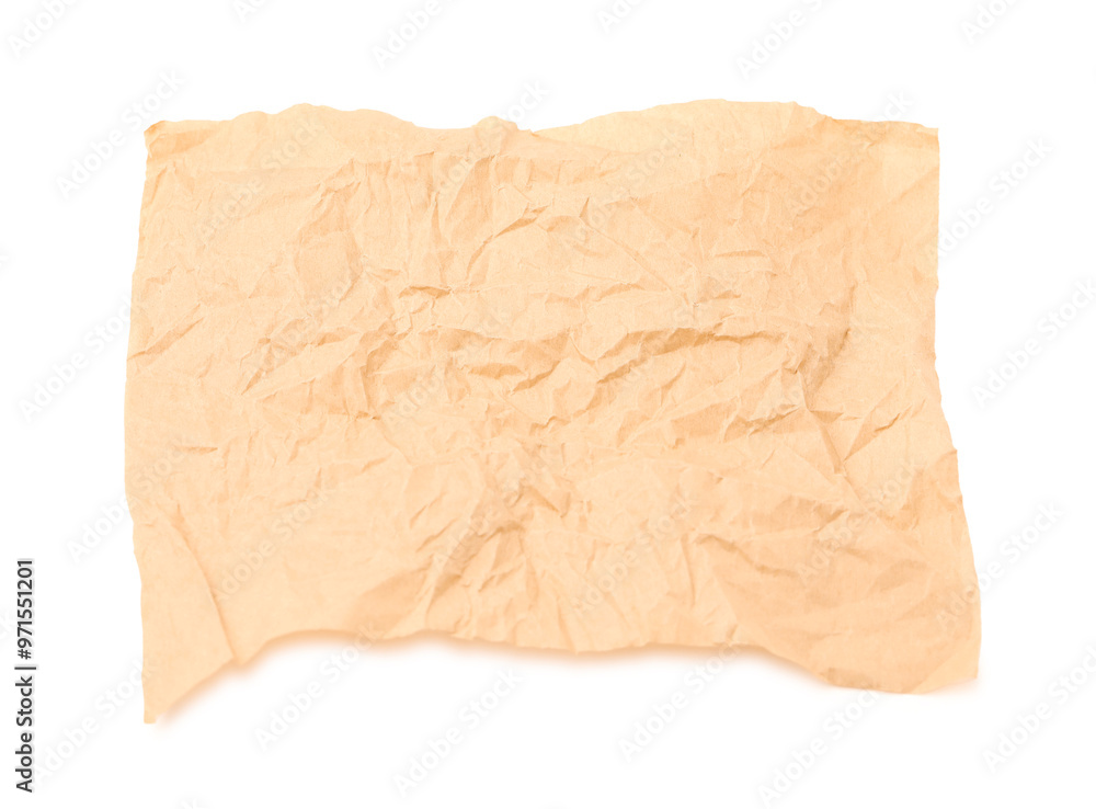 Crumpled kraft paper sheet isolated on white, top view Crumpled kraft paper sheet isolated on white, top view