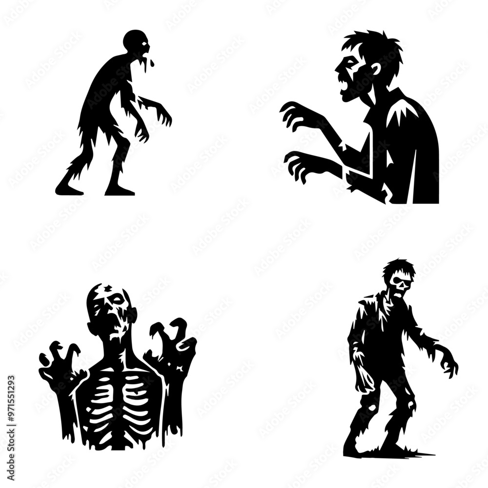 zombie icon, zombie silhouette, black zombie, white background zombie icon, zombie silhouette, black zombie, white background