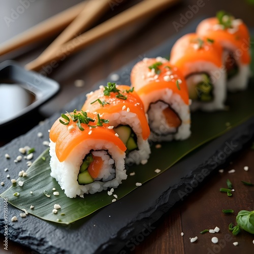 Salmon Sushi Rolls with Sesame Seeds