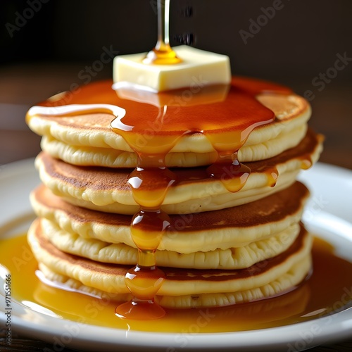 Fluffy Pancakes with Butter and Syrup