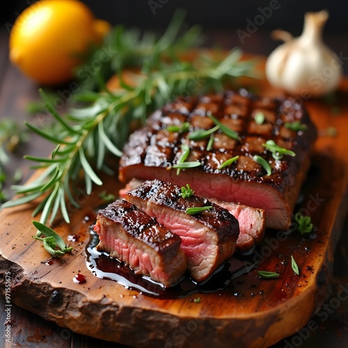 Sliced Steak with Rosemary and Sauce
