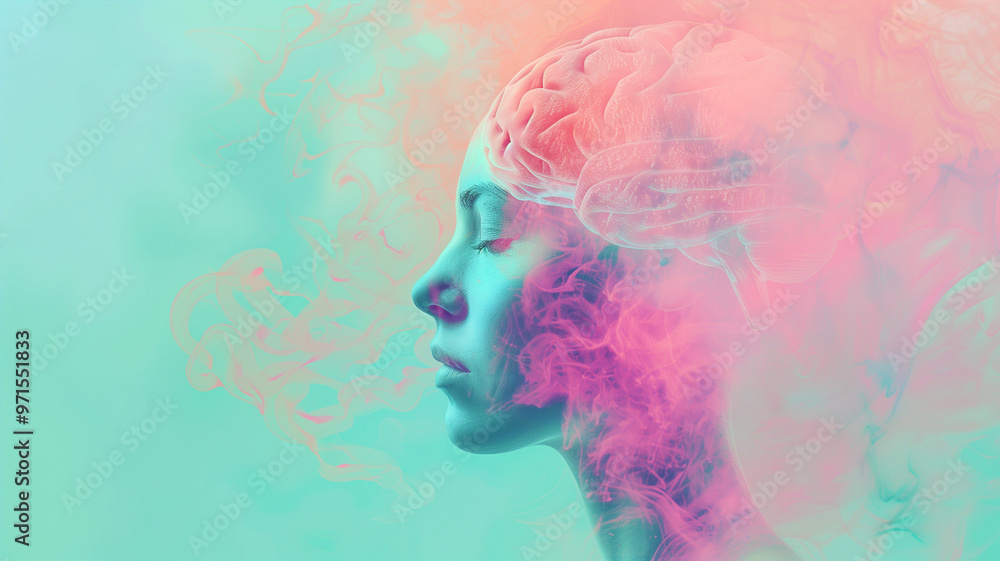 Consciousness of mind, colorful spiritual waves, positive thinking, self identidy and imagination, soul and energy astral body concept Consciousness of mind, colorful spiritual waves, positive thinking, self identidy and imagination, soul and energy astral body concept