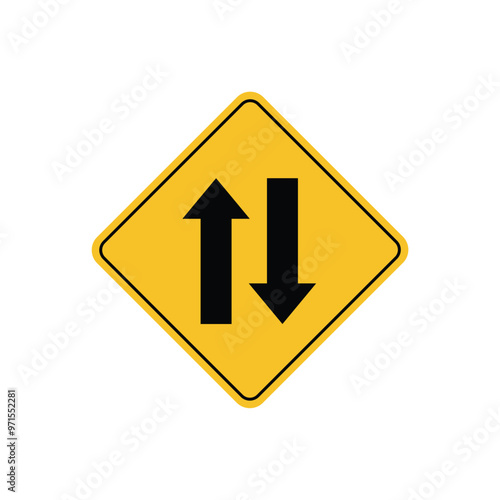 road sign icon, Two way traffic straight on yellow rhombus board. suitable for poster use and web icon 