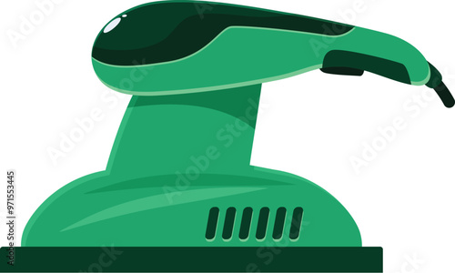 Green vibrating electric massager relaxing muscles with ergonomic handle on white background