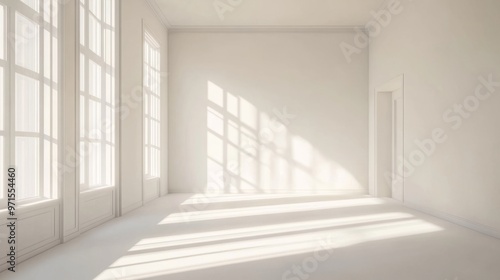 Empty room, sunlight streaming in, white color generative ai