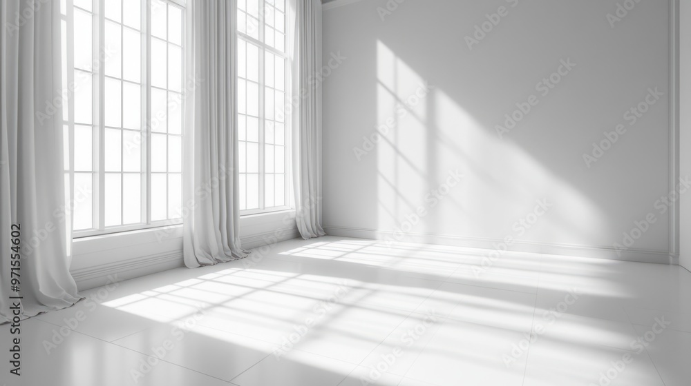 Obraz premium Empty room, sunlight streaming in, white color generative ai