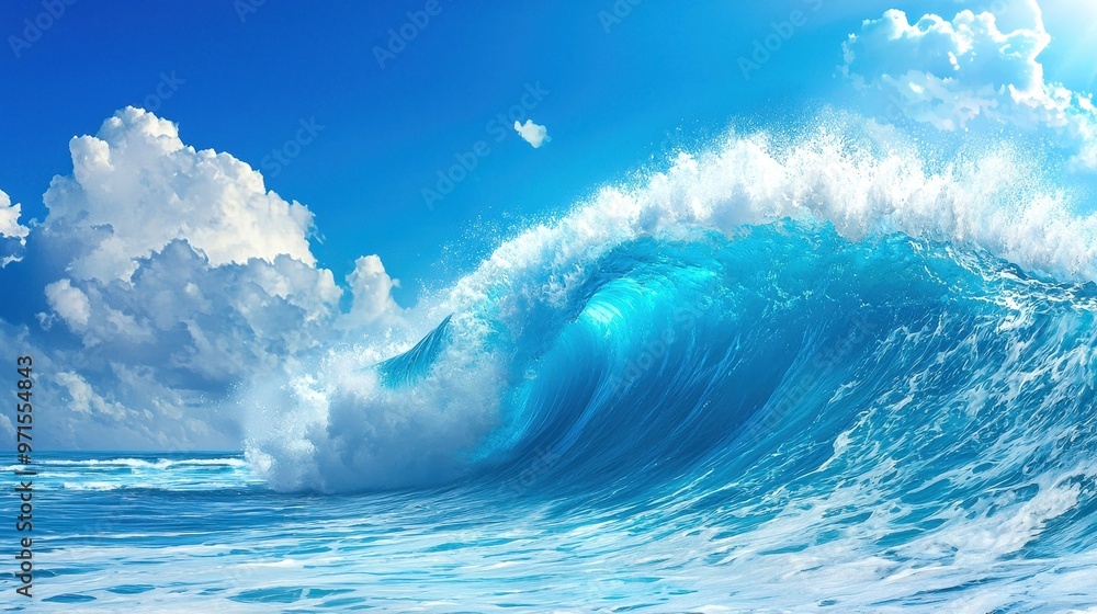 A stunning ocean wave crashing under a clear blue sky, capturing the beauty and power of nature in vibrant colors. A stunning ocean wave crashing under a clear blue sky, capturing the beauty and power of nature in vibrant colors.