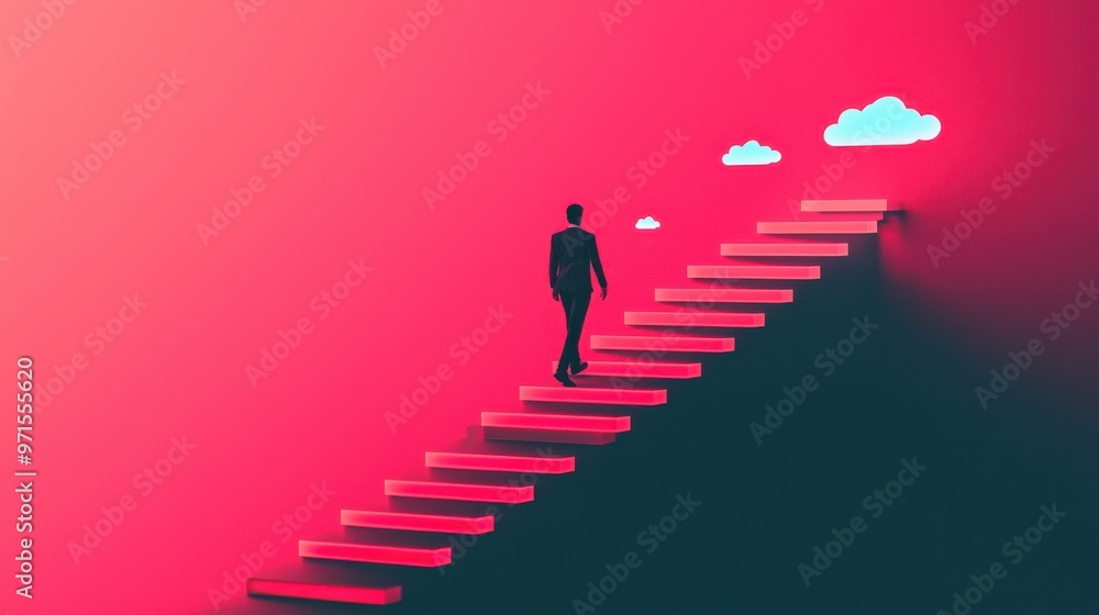 custom made wallpaper toronto digitalCustomer Satisfaction Staircase: A business professional walking up a set of floating, glowing stairs, each step representing a different CRM tool or strategy