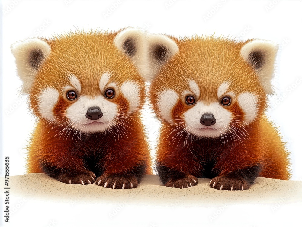Adorable red panda cubs playfully posing together in a cute and charming manner, showcasing their vibrant fur and expressive eyes. Adorable red panda cubs playfully posing together in a cute and charming manner, showcasing their vibrant fur and expressive eyes.