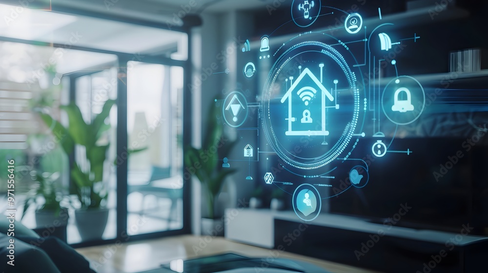 Naklejka premium AI Powered Smart Home Security System Monitoring and Alerting Users of Potential Threats