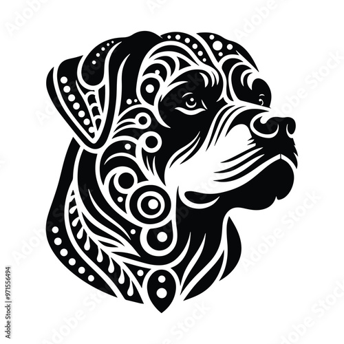 Wallpaper Mural Rottweiler dog in folk art black and white silhouette illustration Torontodigital.ca