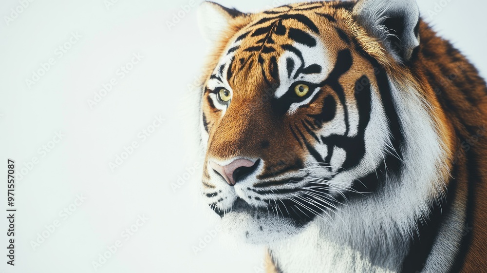Fototapeta premium Close-up Portrait of a Tiger's Face with a White Background