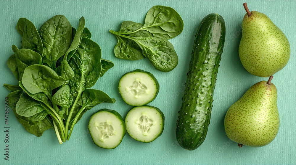 Green Vegetables on Mint Background Green Vegetables on Mint Background