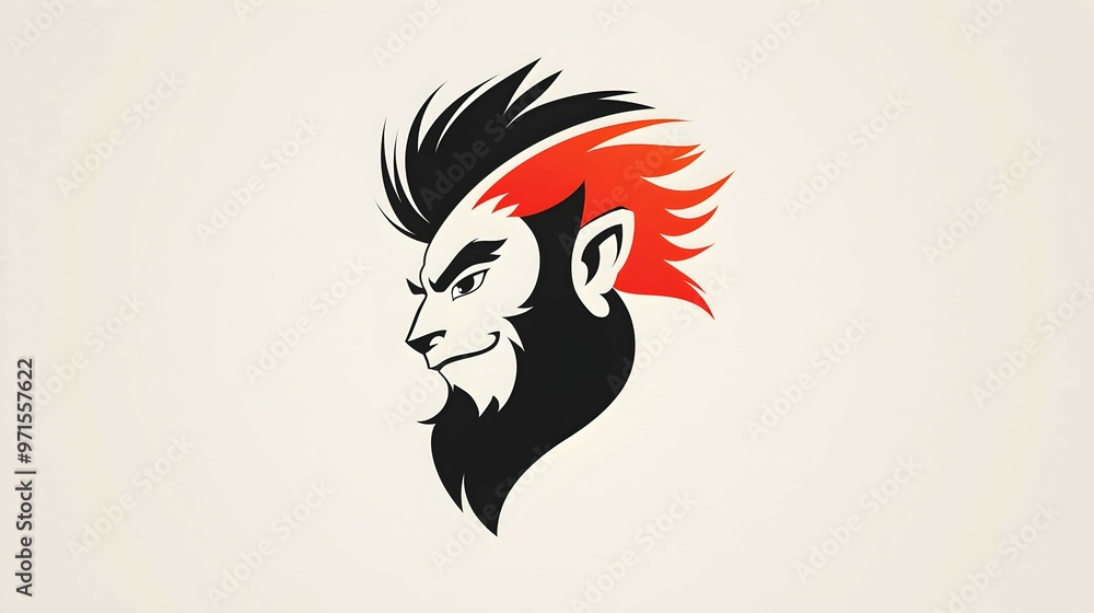 Fototapeta premium Abstract Man with Spiky Hair and Beard Logo Design
