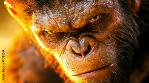 Close Up Portrait of a Angry Monkey Primate with Furry Face and Intense Gaze