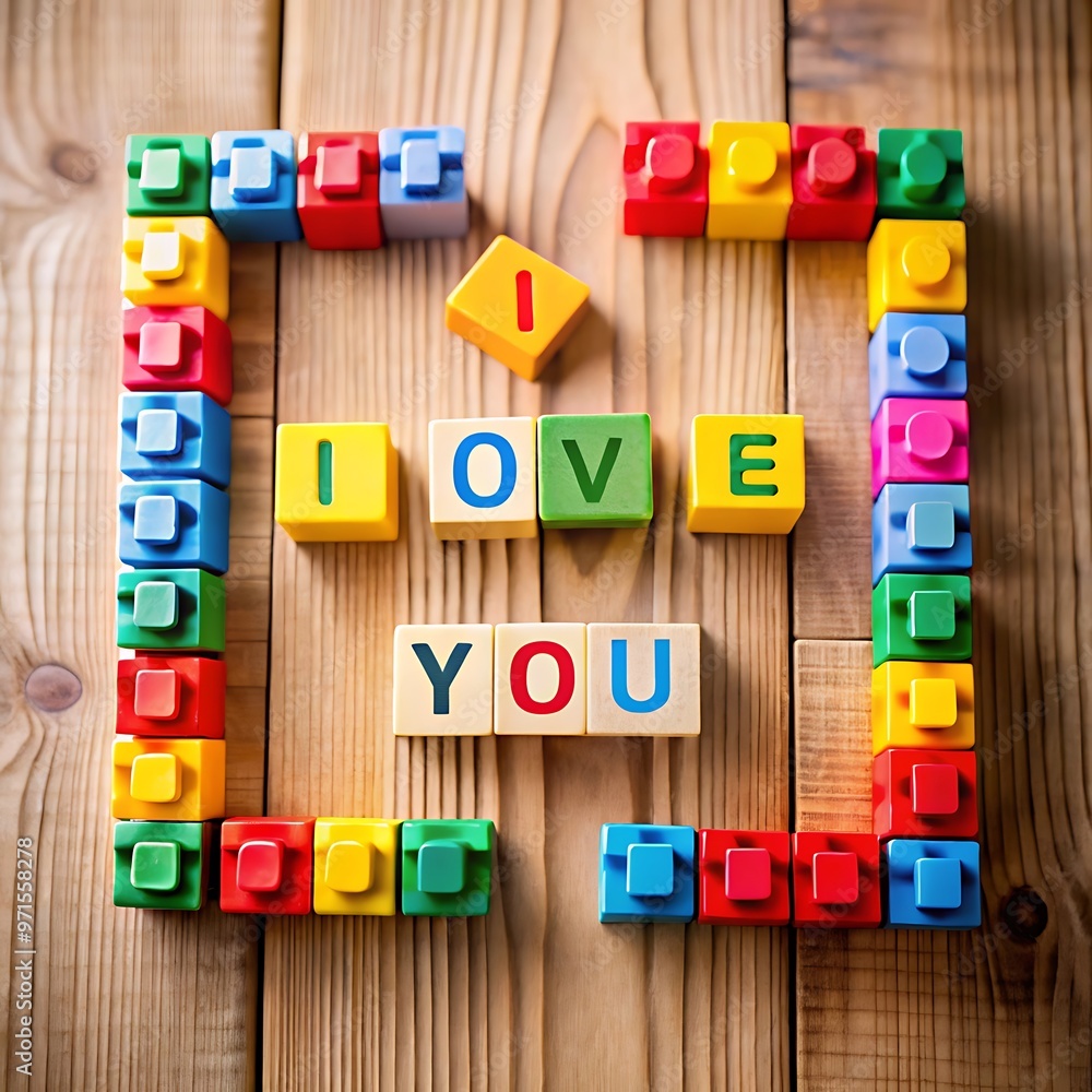 Obraz premium Text on multi colored toy blocks against white background