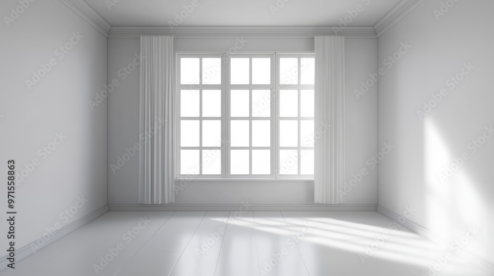 Empty room, white walls, small window, generative ai Empty room, white walls, small window, generative ai