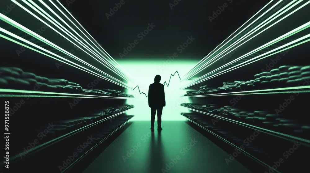 Empty Shelves, Empty Future: Abstract shelves filled with faint outlines of products, gradually fading into emptiness Empty Shelves, Empty Future: Abstract shelves filled with faint outlines of products, gradually fading into emptiness