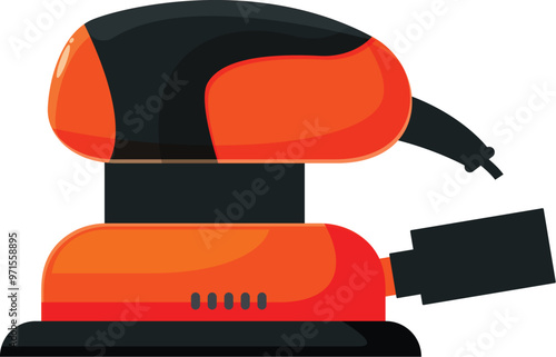 Orange electric sander is laying and waiting for using by a carpenter