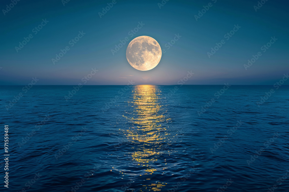 Full moon reflecting on calm ocean at night Full moon reflecting on calm ocean at night