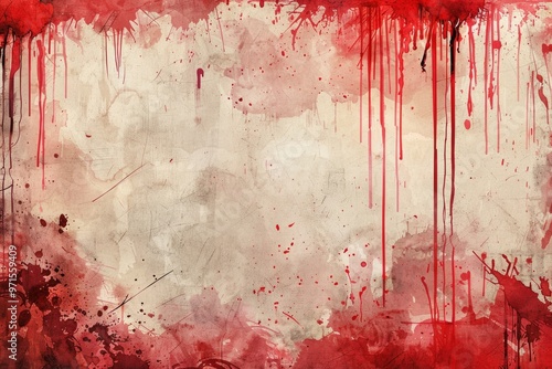 Scary blood dripping on grunge wall background texture