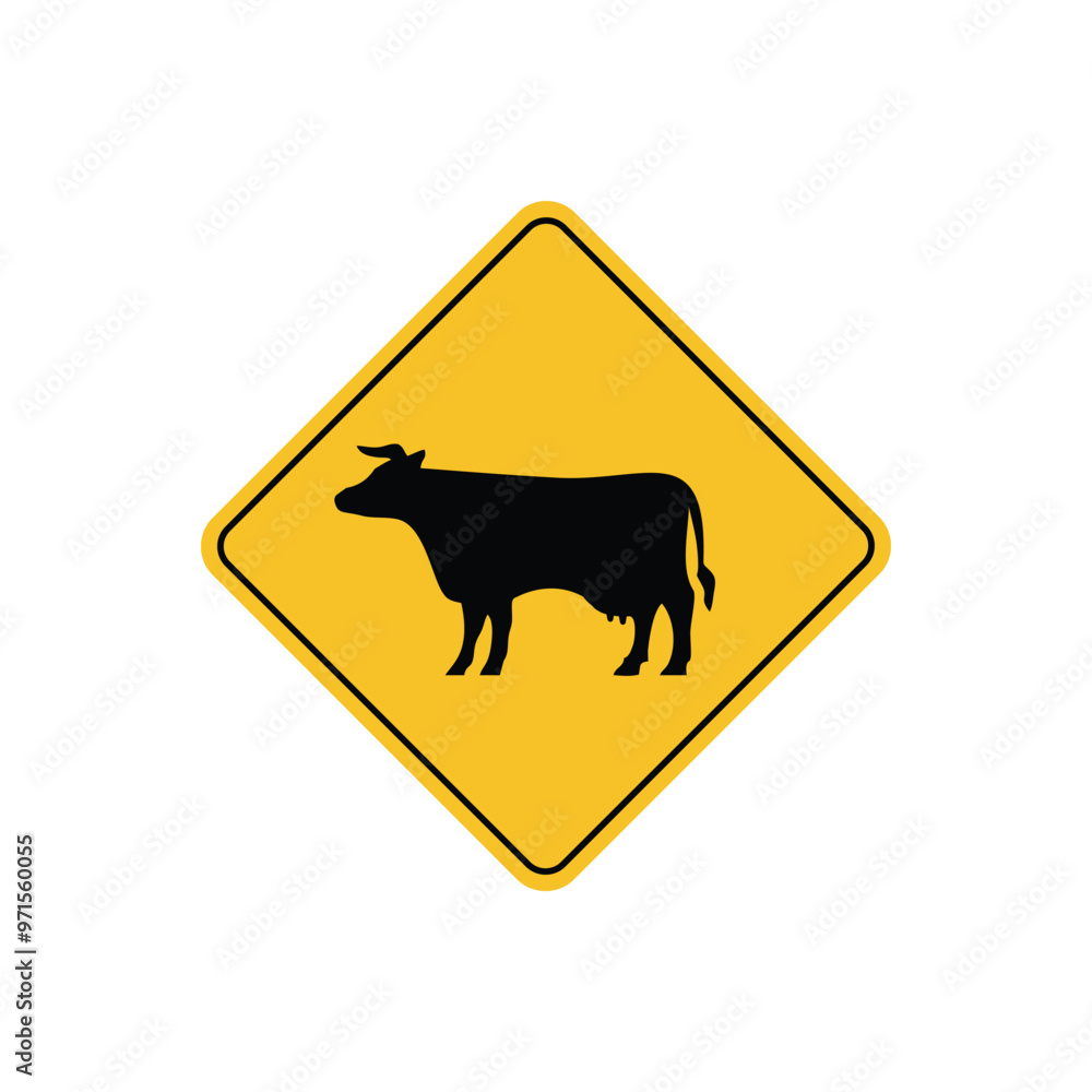 road sign icon, cattle crossing on yellow rhombus. board.suitable for poster use and web icon road sign icon, cattle crossing on yellow rhombus. board.suitable for poster use and web icon