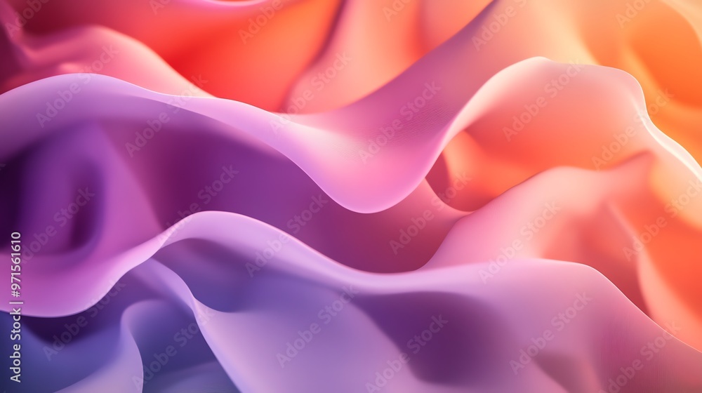 Obraz premium Abstract colorful background with smooth, wavy, flowing shapes in shades of purple, pink, and orange.