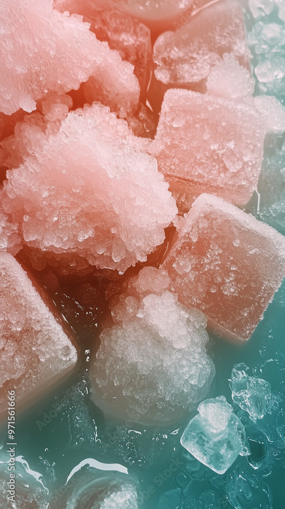 Fototapeta premium Colorful Ice Cubes in Blue and Red Tones