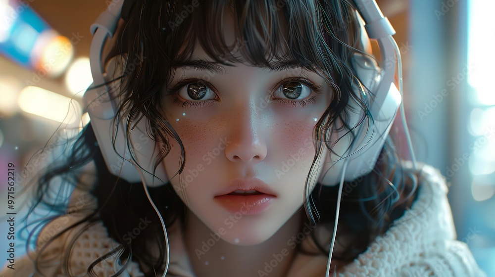 Woman headset camera Woman headset camera