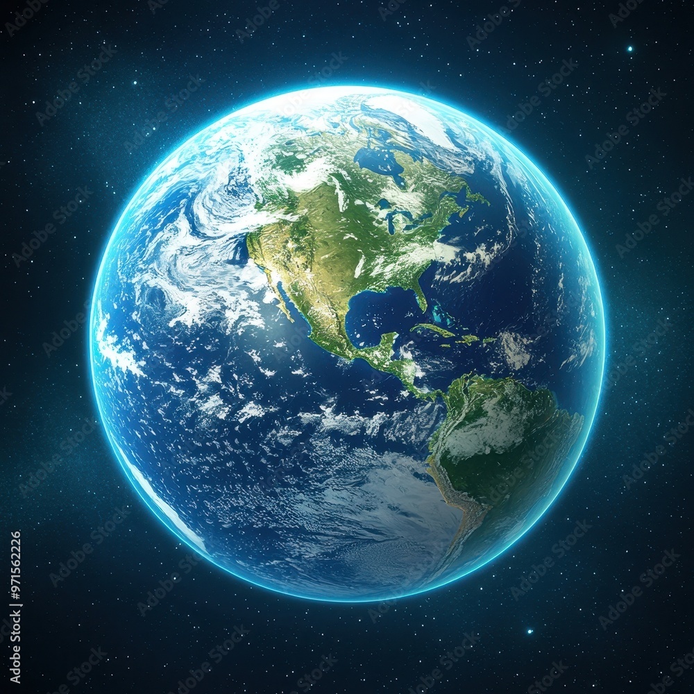 Fototapeta premium Stunning view of Earth from space, showcasing vibrant colors and intricate details of continents and oceans, amidst a starry background.