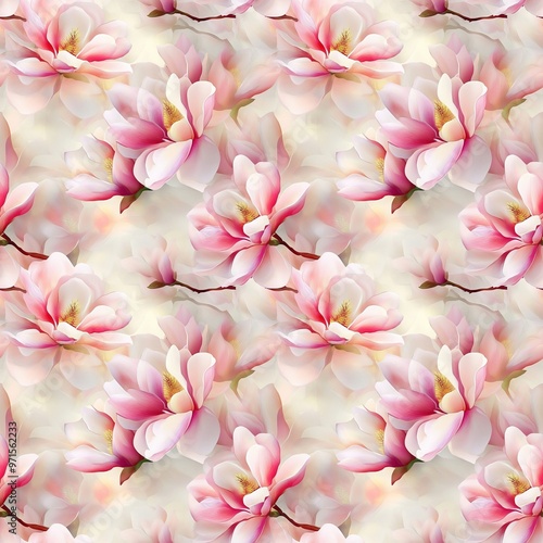 Classic Magnolia Design: Realistic Watercolor Floral Pattern with Graceful Petals and Elegant Foliage 