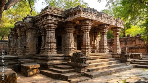 Ancient Stone Temple Structure with Pillars and Steps