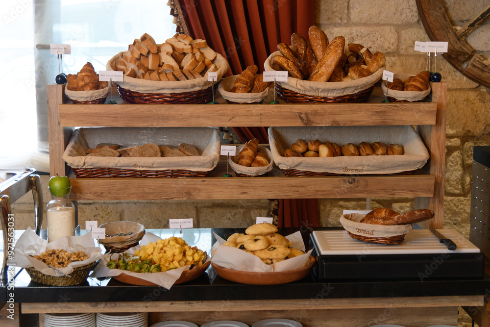Fresh Bread and Pastry Selection in Hotel Breakfast Buffet Fresh Bread and Pastry Selection in Hotel Breakfast Buffet