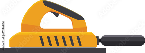 Electric sander resting on a flat surface, possibly awaiting its next use in a workshop or on a construction site