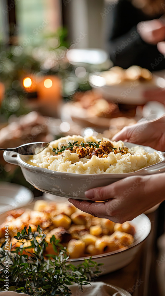 Creamy mashed potatoes served with stuffing, perfect for gatherings Creamy mashed potatoes served with stuffing, perfect for gatherings