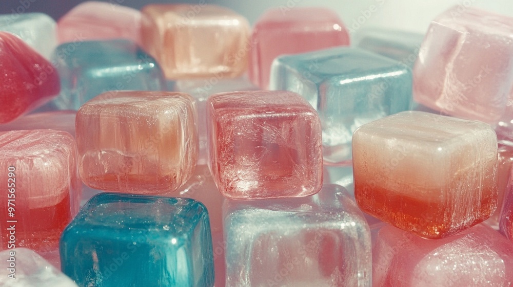 Colorful Ice Cubes in Blue and Red Tones