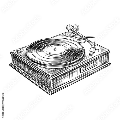 vintage music player vector line art illustration