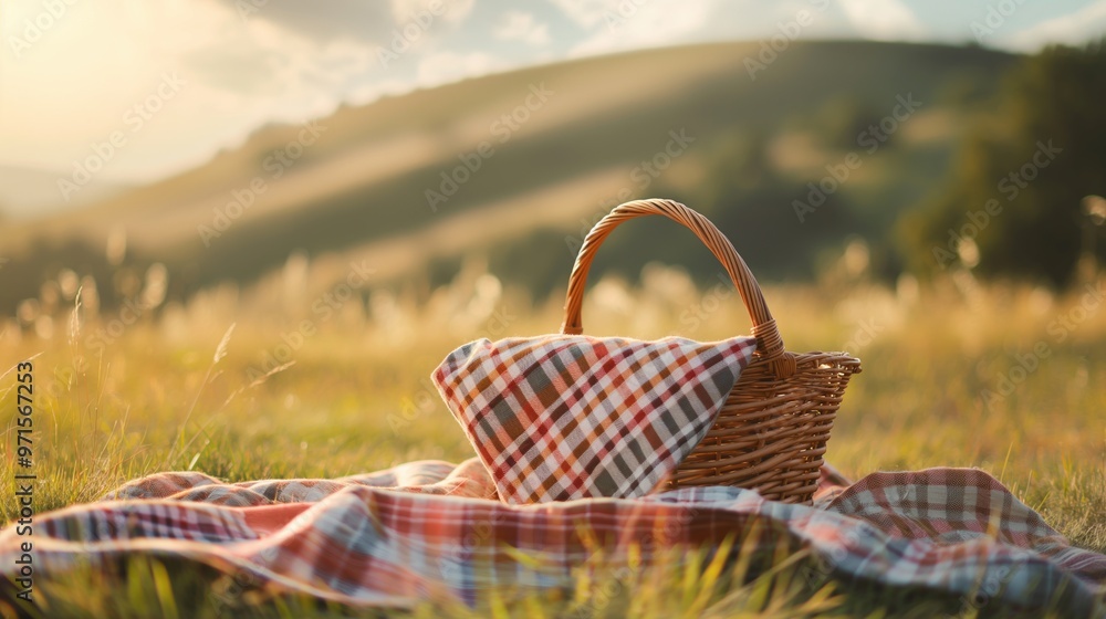 Picnic Basket in Sunlit Field Picnic Basket in Sunlit Field