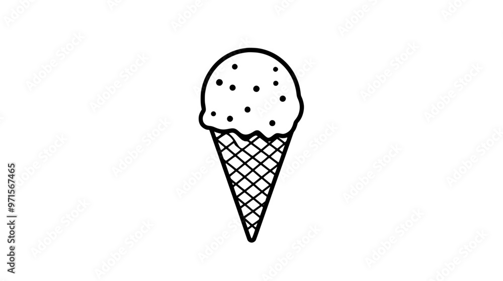 Scoop of ice cream served in a crisp waffle cone, vector illustration art Scoop of ice cream served in a crisp waffle cone, vector illustration art