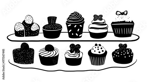 Assorted sugary delights arranged in rows on a serving dish, vector illustration art