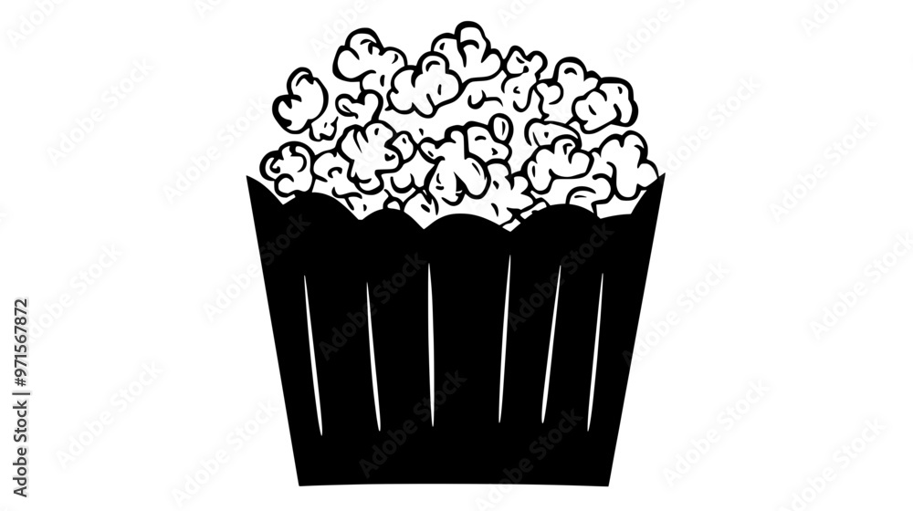 A box containing evenly distributed popcorn pieces, each covered uniformly with caramel topping, vector illustration art A box containing evenly distributed popcorn pieces, each covered uniformly with caramel topping, vector illustration art