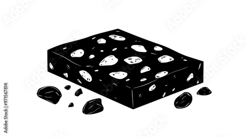 Block of hard nougat segmented into pieces, revealing solid texture and scattered nuts, vector illustration art