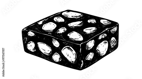 Block of nut-based confection with visible whole nuts and cohesive, textured surface, vector illustration art