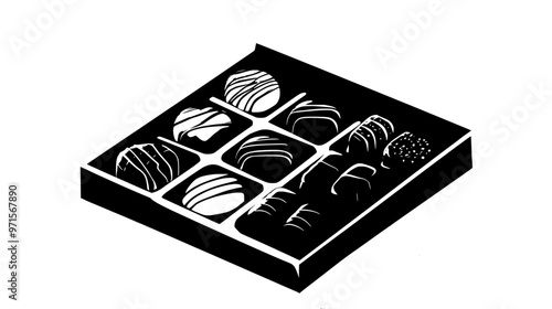 Box of assorted chocolates neatly placed on a table for Valentine's gifting, vector illustration art